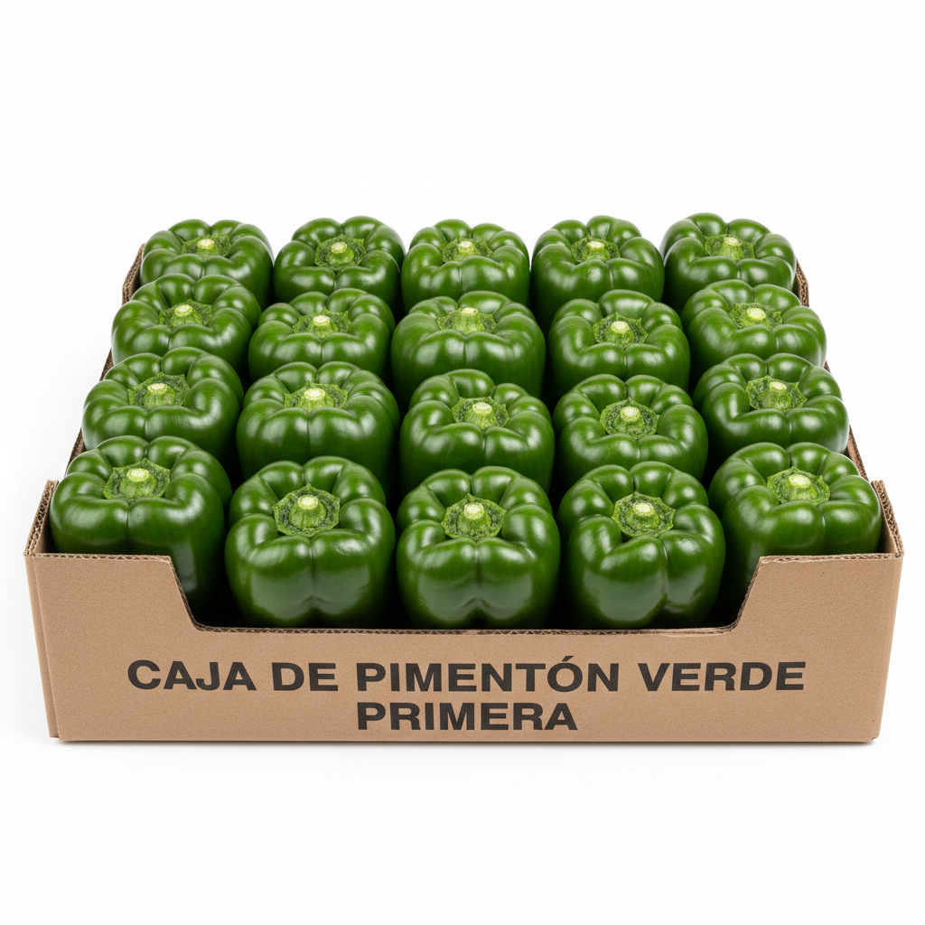 Caja pimentón verde primera fondo blanco