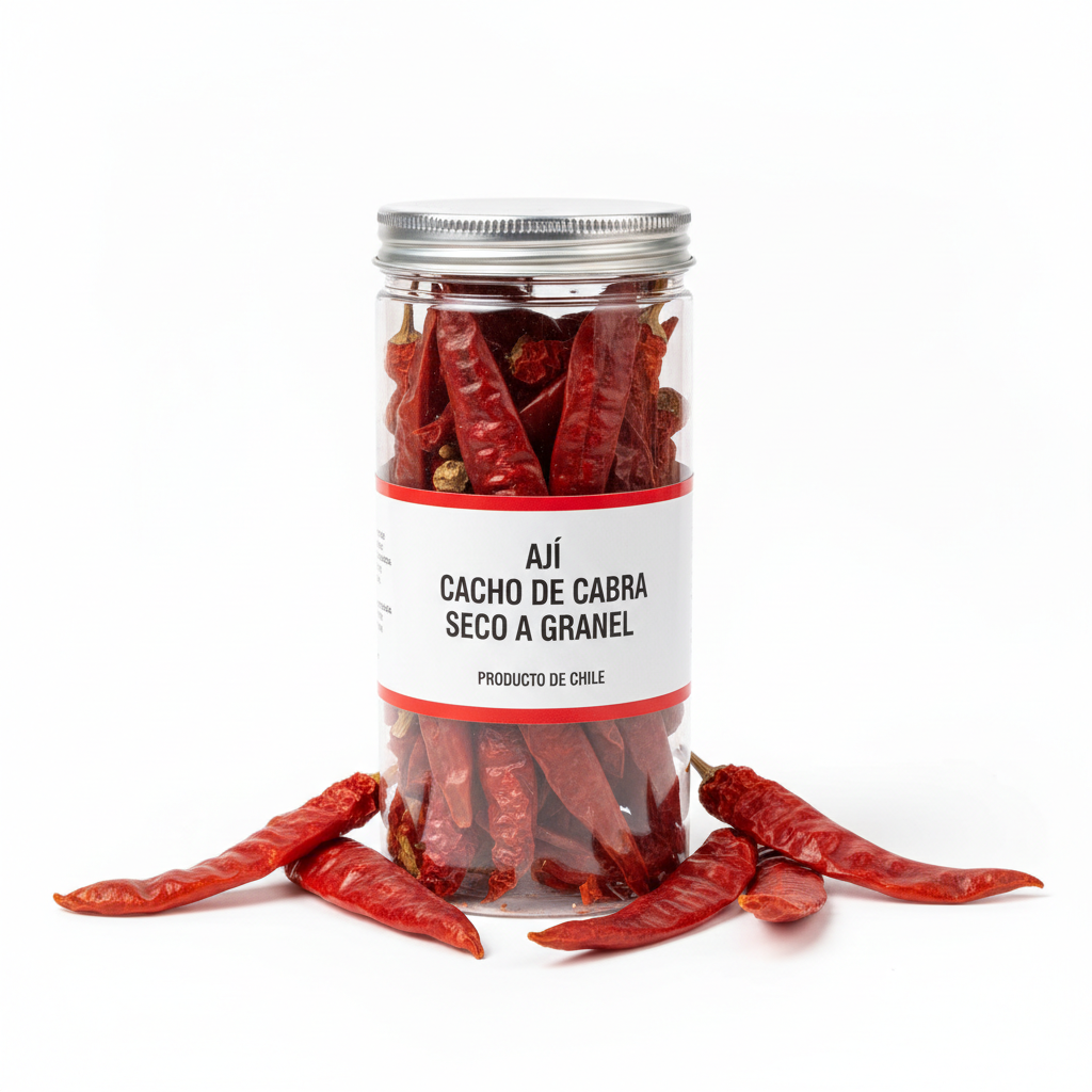 Ají cacho de cabra seco granel fondo blanco