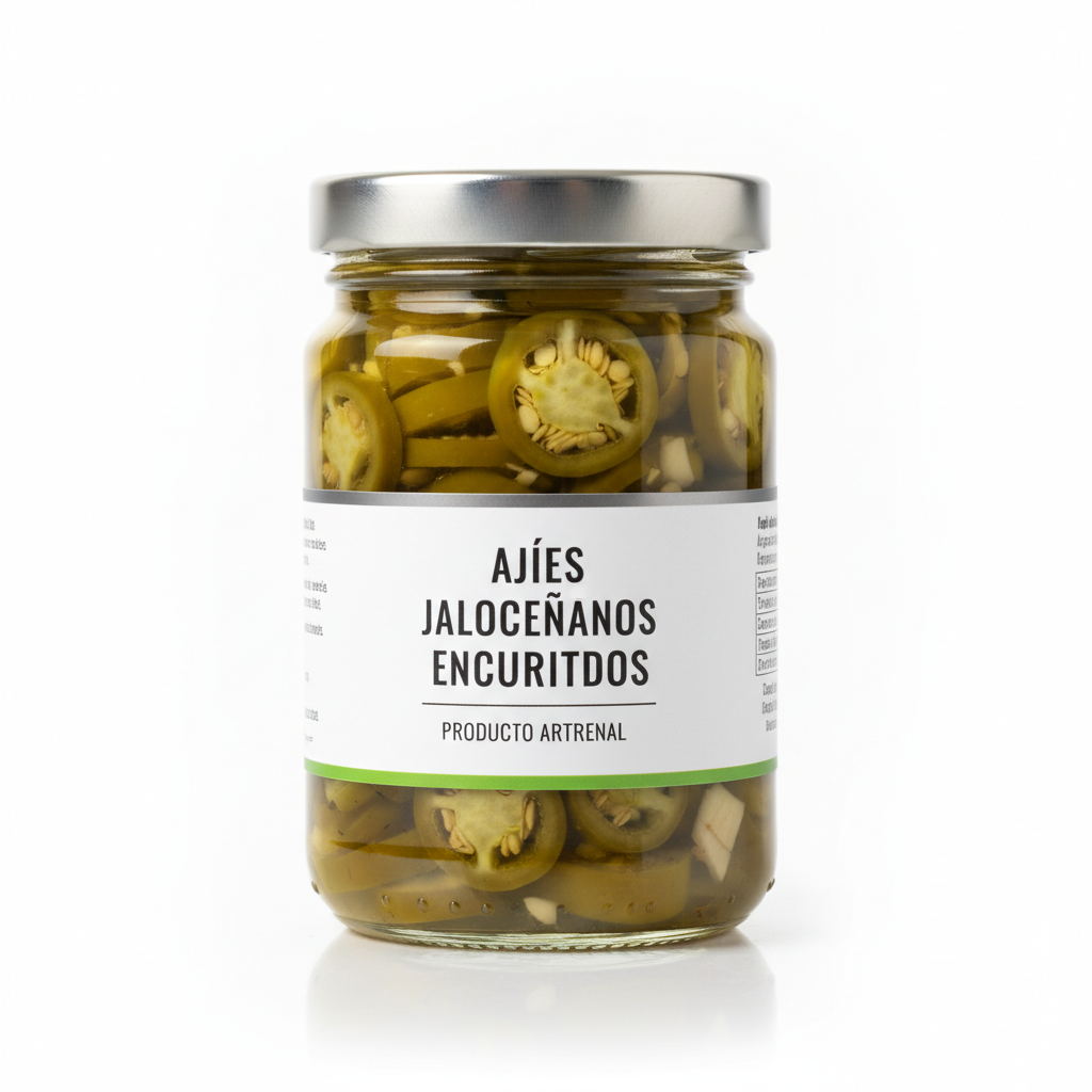 Ají jalapeño encurtido frasco fondo blanco