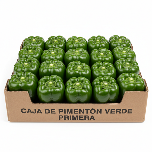 Caja pimentón verde primera fondo blanco