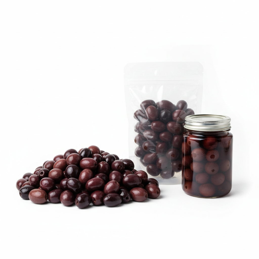 Aceituna morada granel fondo blanco