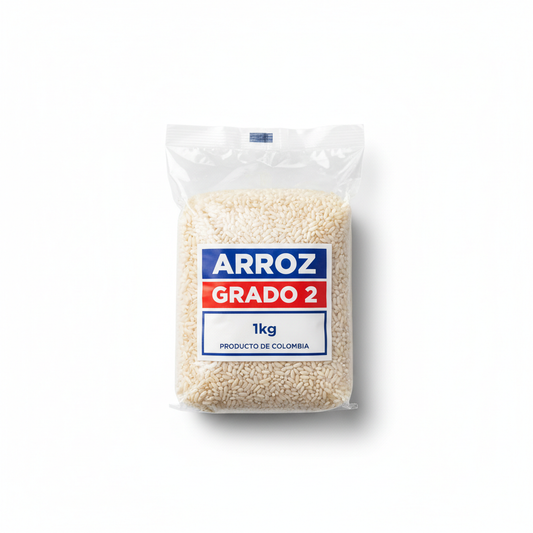 Arroz grado 2 supermercado fondo blanco