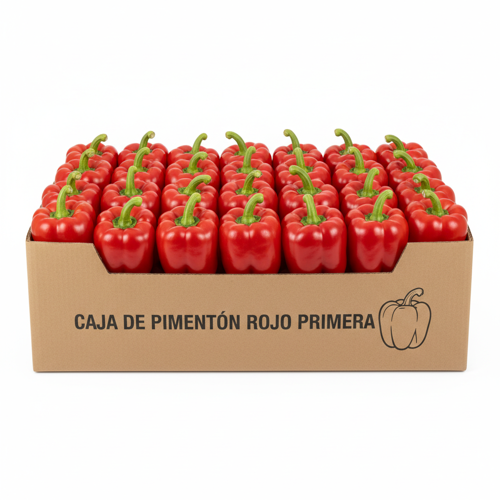 Caja pimentón rojo primera fondo blanco