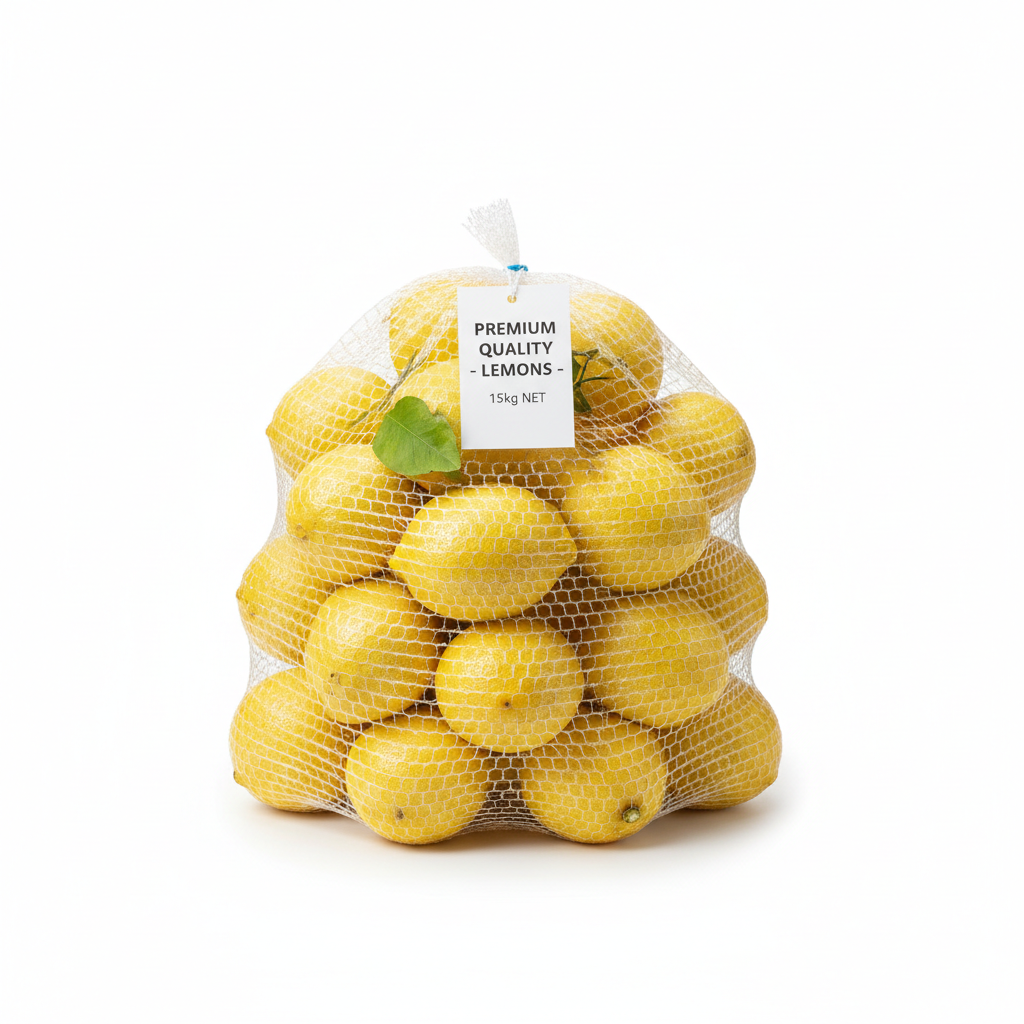 Limón primera calidad malla 15kg fondo blanco